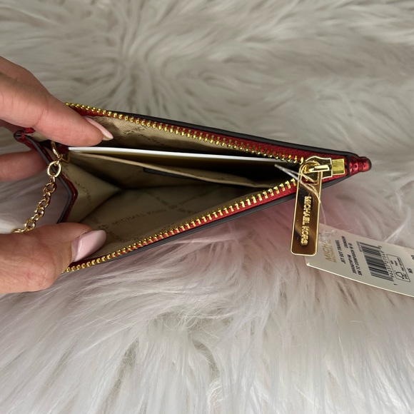 NWT Michael Kors Crimson Red Zip Coin Pouch Key Ring Wallet - Picture 4 of 5